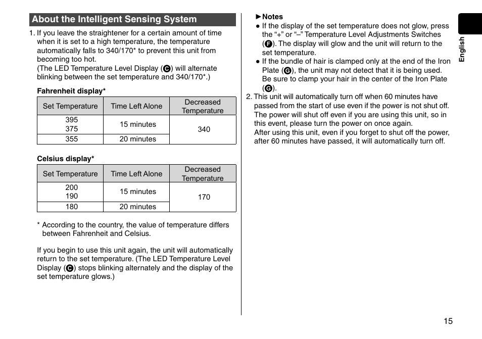 About the intelligent sensing system, About the intelligent sensing | Panasonic EH-HS95-K User Manual | Page 15 / 36