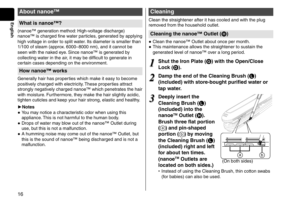 About nanoe, Cleaning | Panasonic EH-HS95-K User Manual | Page 16 / 36