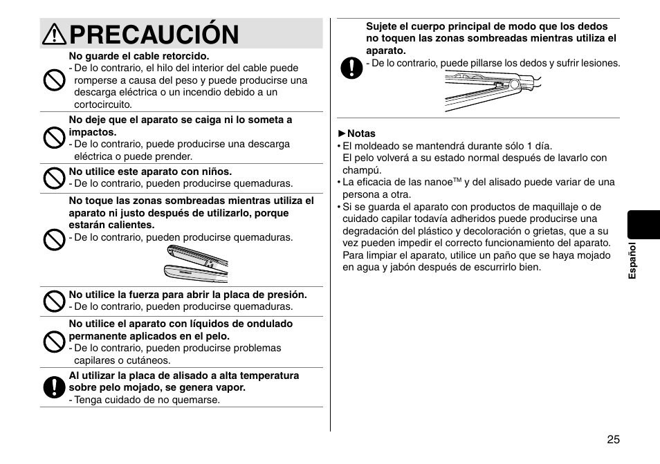 Precaución | Panasonic EH-HS95-K User Manual | Page 25 / 36