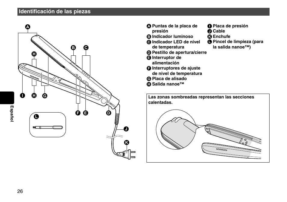 Identificación de las piezas, Identificación de las piezas ��������������26 | Panasonic EH-HS95-K User Manual | Page 26 / 36