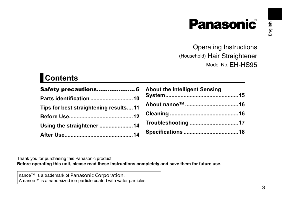 Panasonic EH-HS95-K User Manual | Page 3 / 36