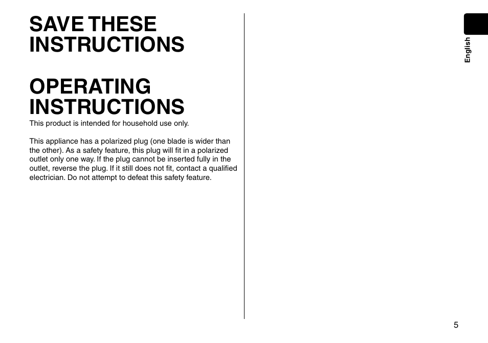 Save these instructions operating instructions | Panasonic EH-HS95-K User Manual | Page 5 / 36