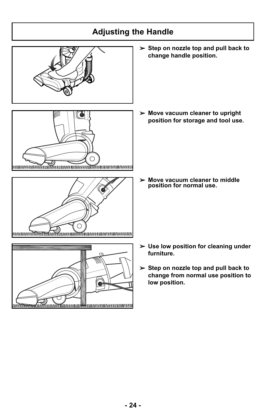 Adjusting the handle | Panasonic MC-UL425 User Manual | Page 24 / 64