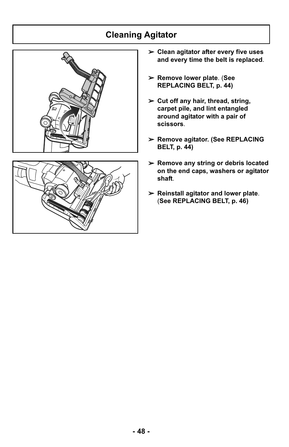 Cleaning agitator | Panasonic MC-UL425 User Manual | Page 48 / 64