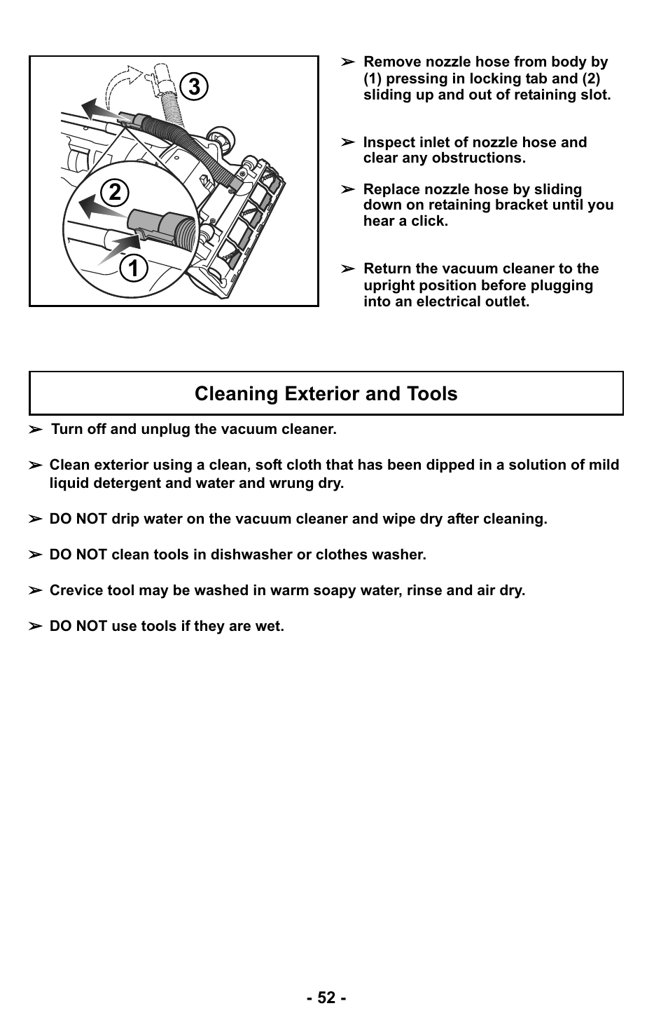 Cleaning exterior and tools | Panasonic MC-UL425 User Manual | Page 52 / 64