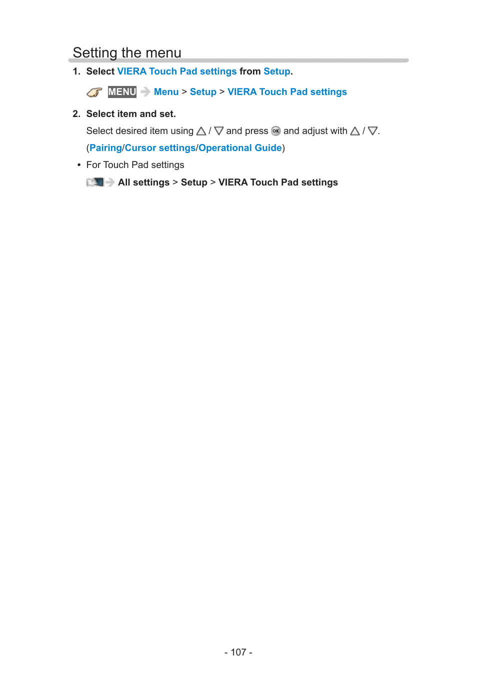 Setting the menu | Panasonic TC-60AS640U User Manual | Page 107 / 171
