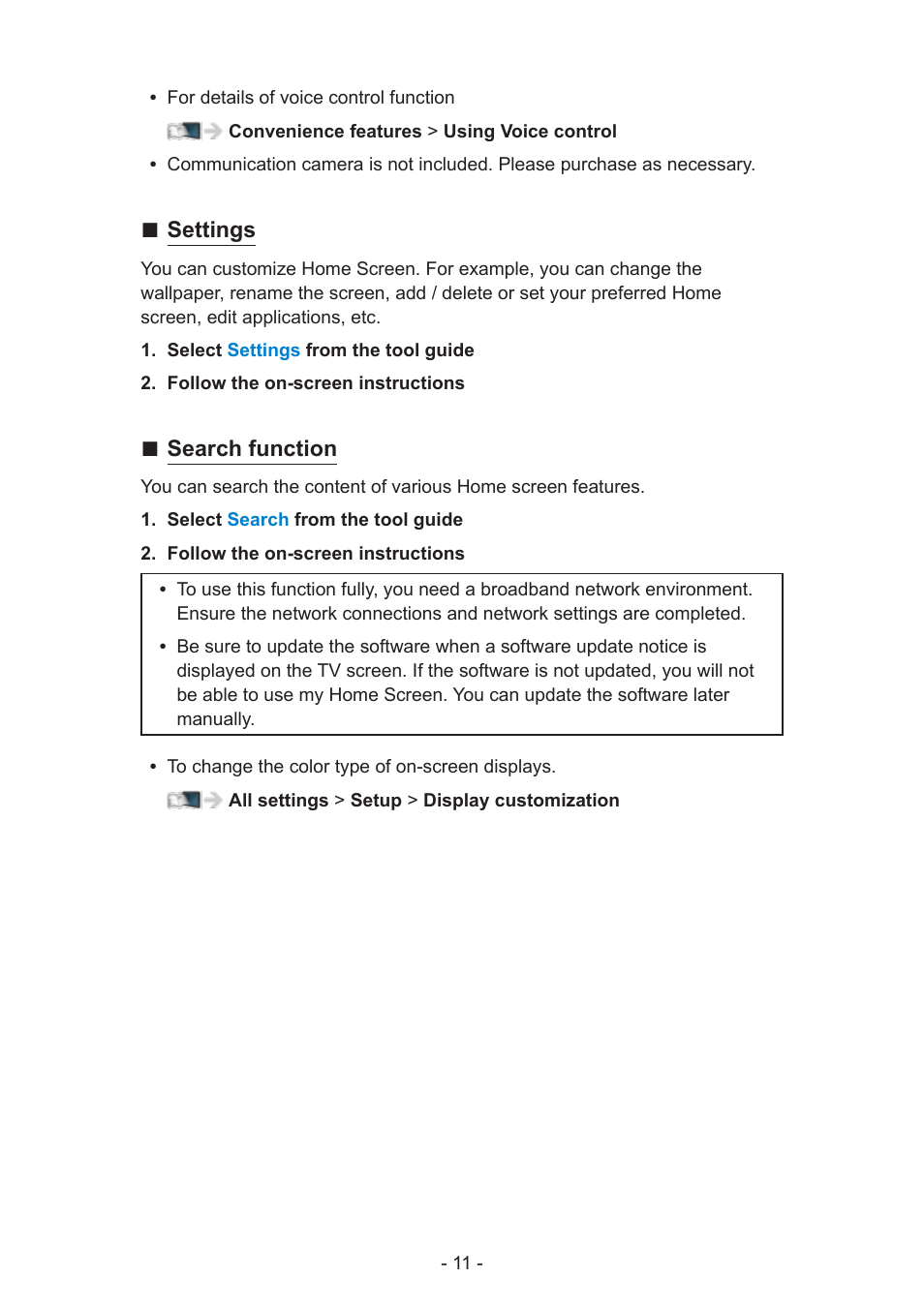 Settings, Search function | Panasonic TC-60AS640U User Manual | Page 11 / 171