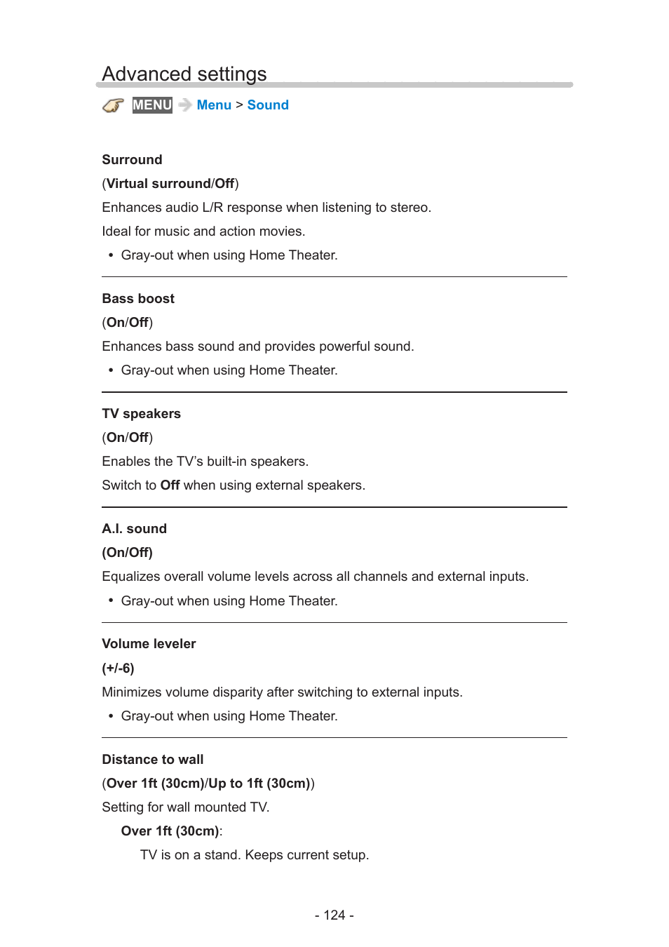 Advanced settings | Panasonic TC-60AS640U User Manual | Page 124 / 171