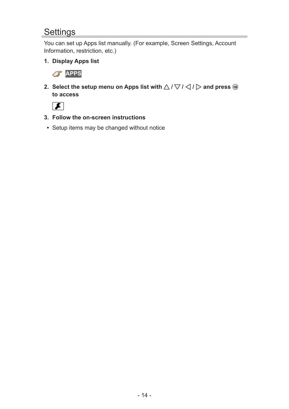 Settings, Settings 14 | Panasonic TC-60AS640U User Manual | Page 14 / 171