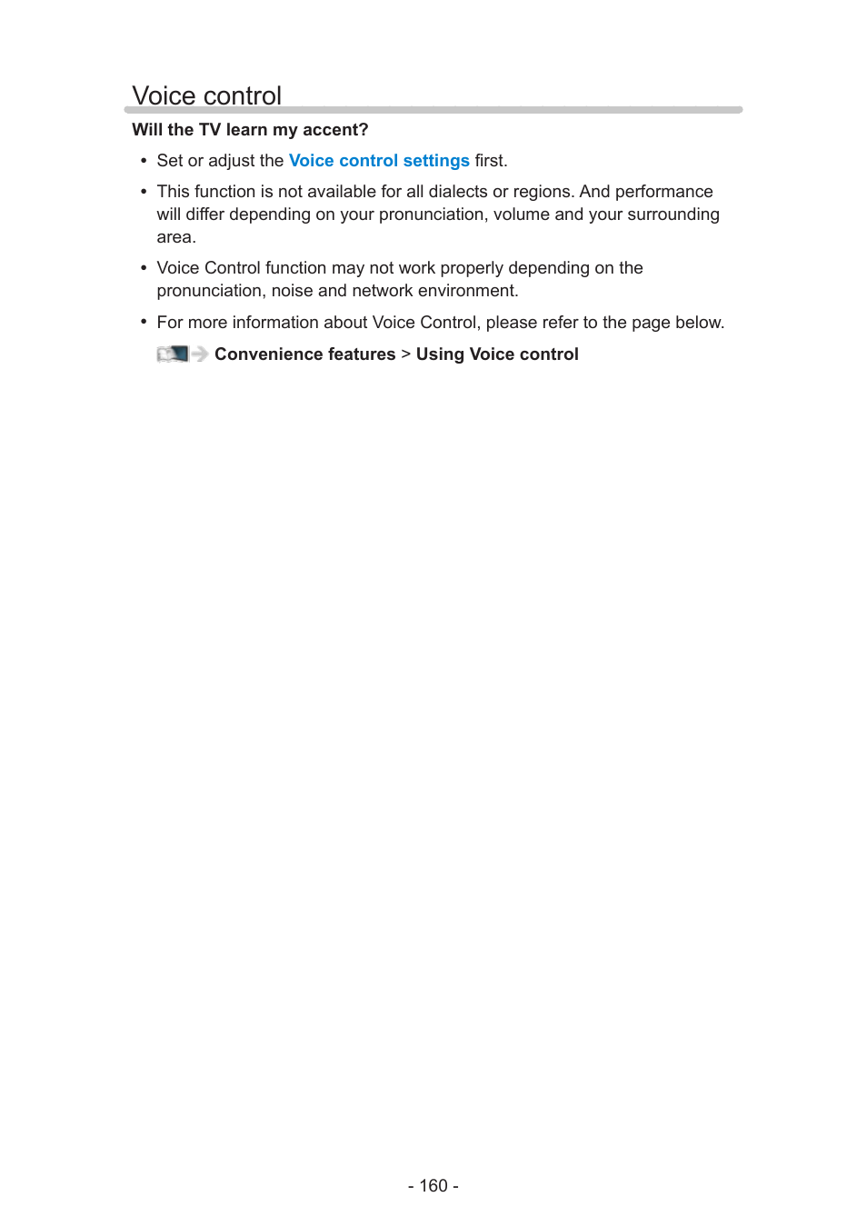 Voice control, Voice control 160 | Panasonic TC-60AS640U User Manual | Page 160 / 171