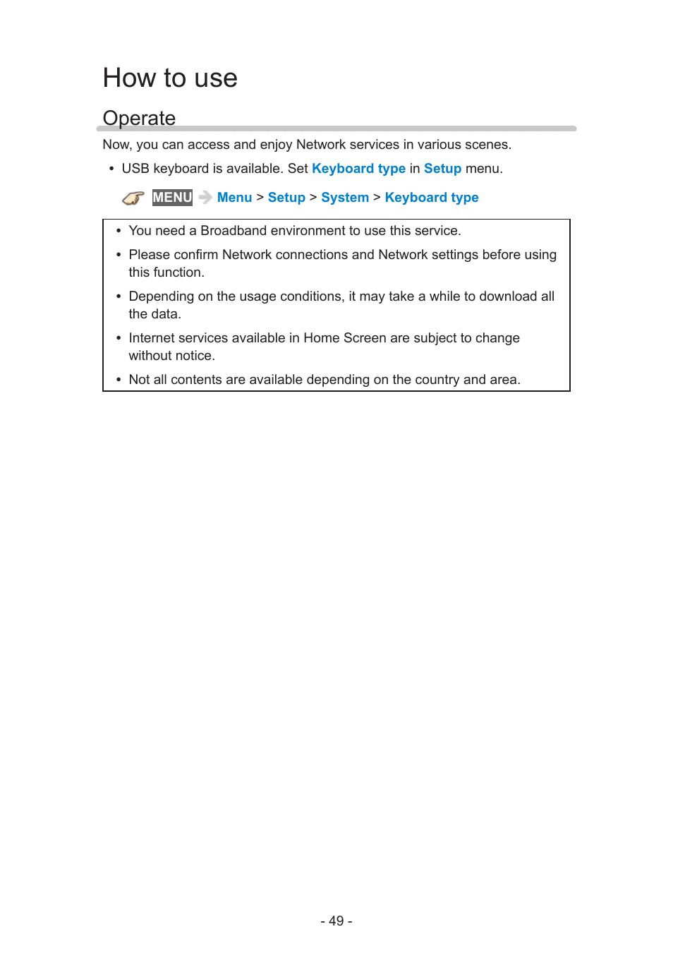 How to use, Operate, Operate 49 | Panasonic TC-60AS640U User Manual | Page 49 / 171