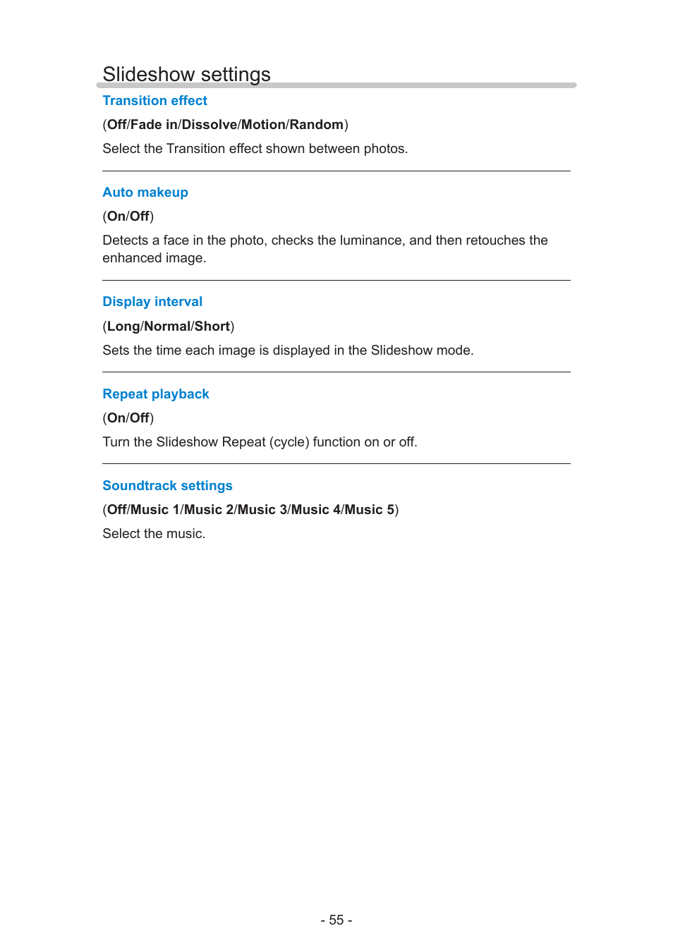 Slideshow settings, Slideshow settings 55 | Panasonic TC-60AS640U User Manual | Page 55 / 171