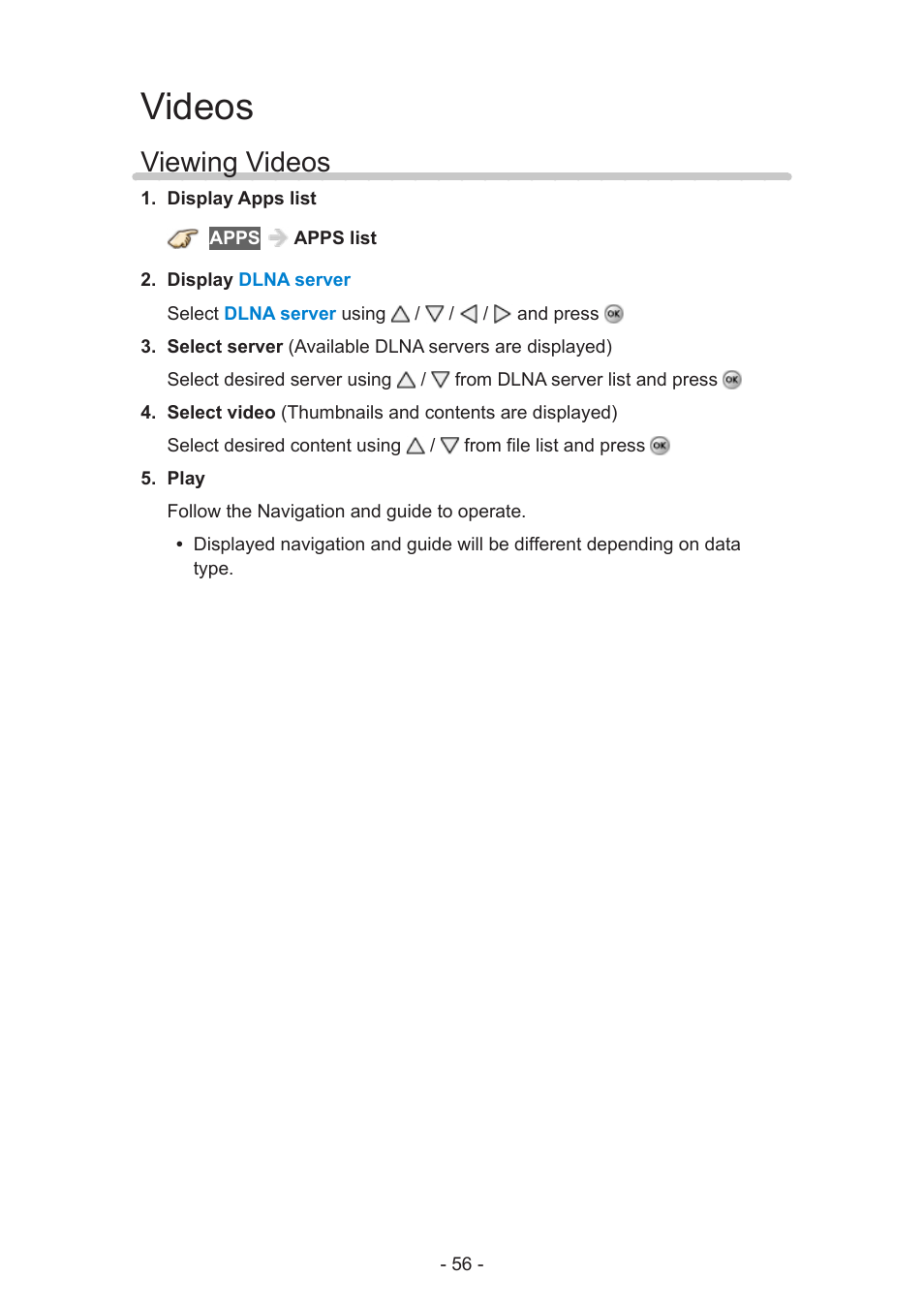 Videos, Viewing videos | Panasonic TC-60AS640U User Manual | Page 56 / 171