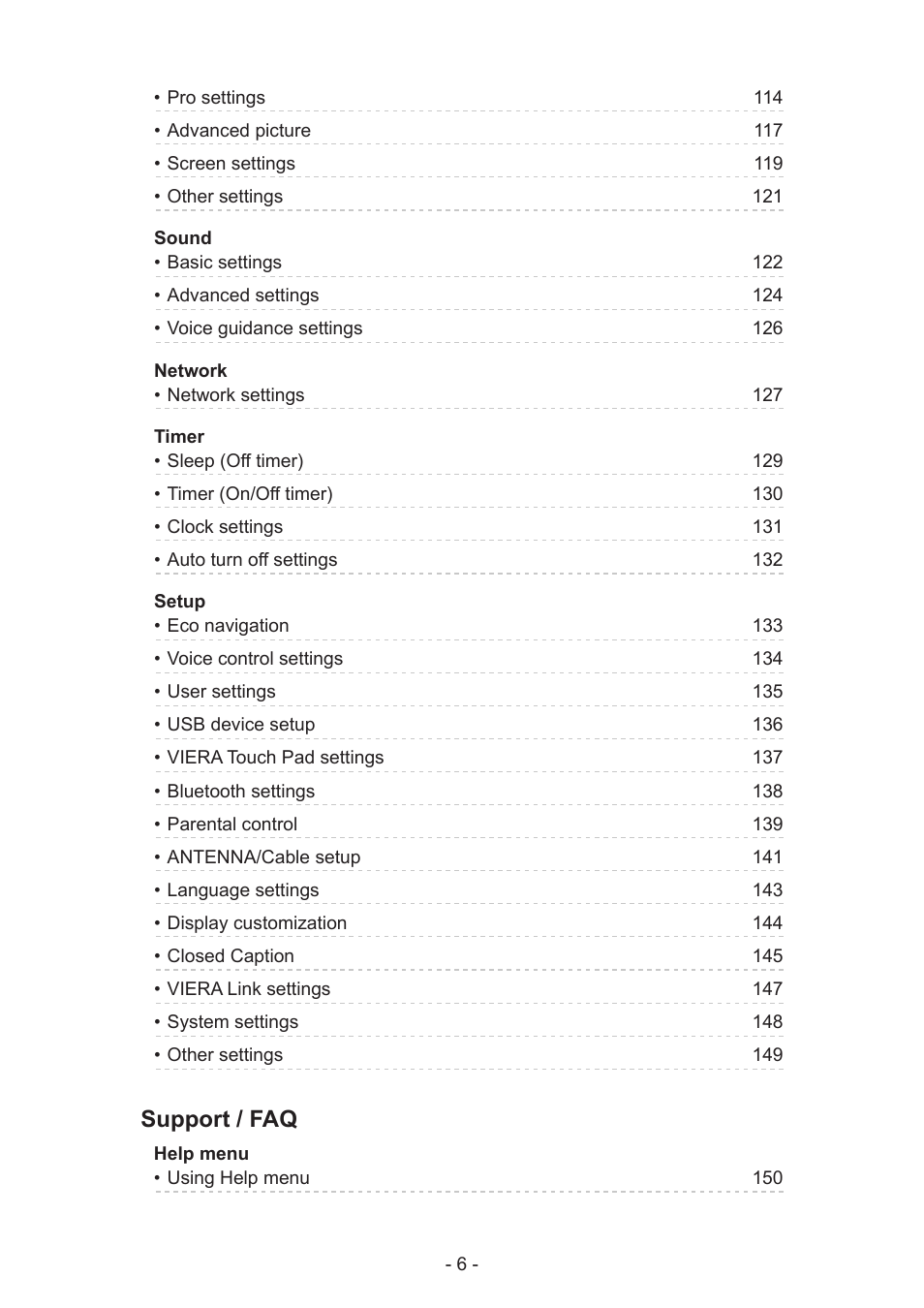 Support / faq | Panasonic TC-60AS640U User Manual | Page 6 / 171