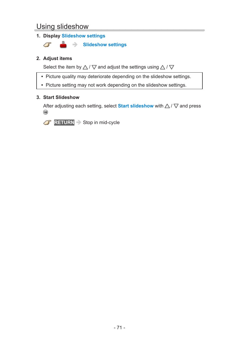 Using slideshow | Panasonic TC-60AS640U User Manual | Page 71 / 171