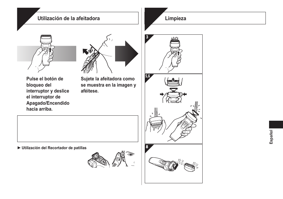 Afeitado, Limpieza | Panasonic ES-RW30-S User Manual | Page 15 / 24