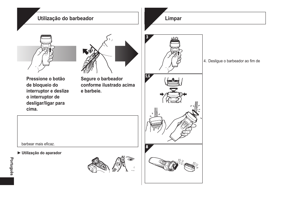 Barbear, Limpar | Panasonic ES-RW30-S User Manual | Page 20 / 24