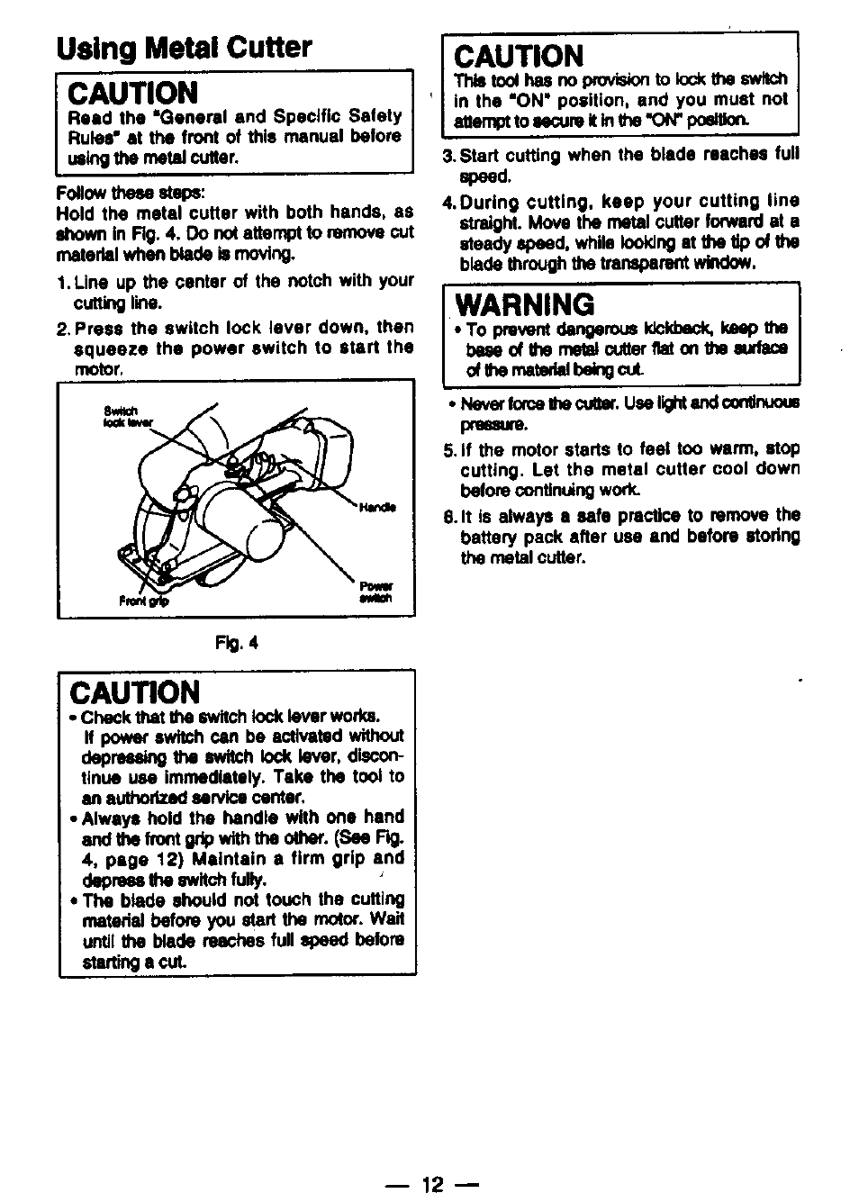 Using metal cutter, Caution, Warning | Using metal cutter caution | Panasonic EY3530NQMKW User Manual | Page 11 / 18