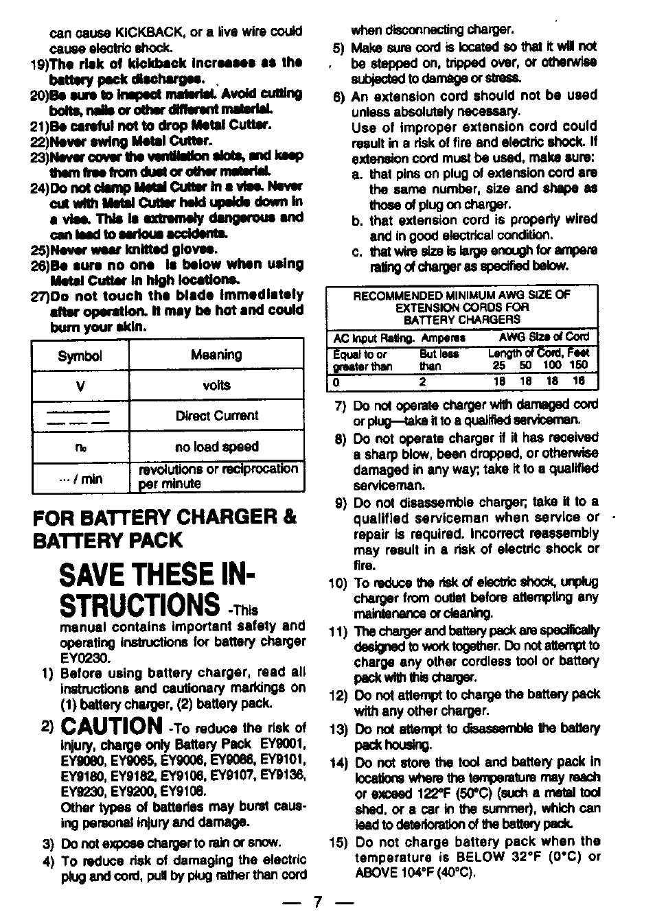 Save these instructions t, Save these in­ structions, Caution | For battery charger & battery pack | Panasonic EY3530NQMKW User Manual | Page 6 / 18
