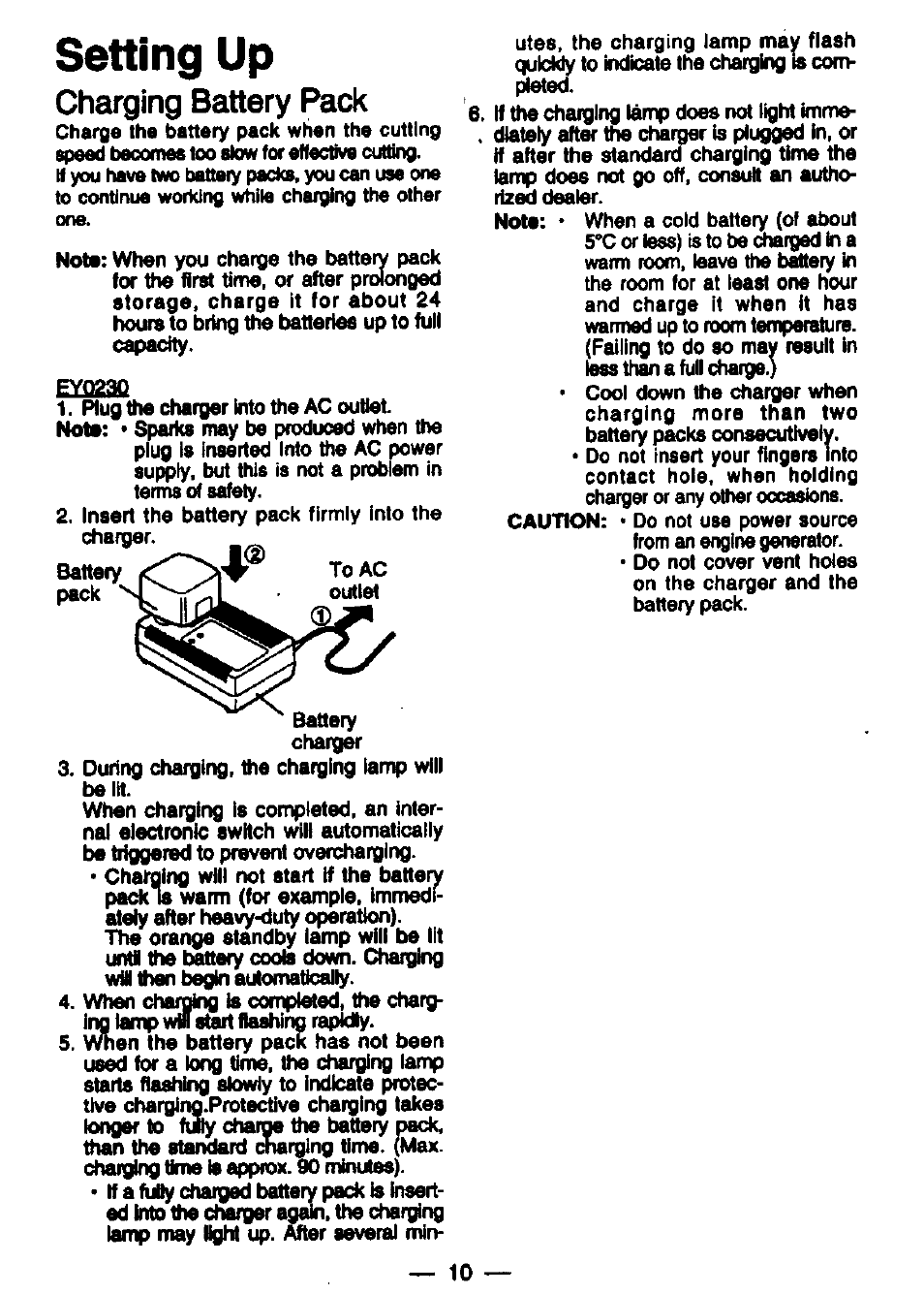 Setting up, Cheuping battery pack | Panasonic EY3530NQMKW User Manual | Page 9 / 18