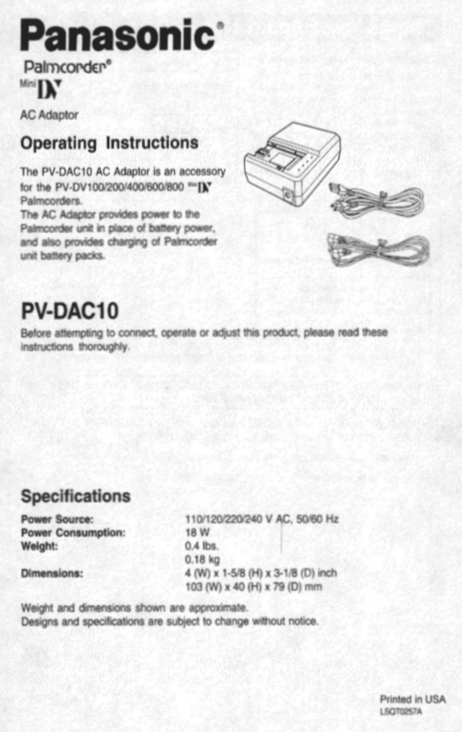 Panasonic PV-DAC10 User Manual | 8 pages