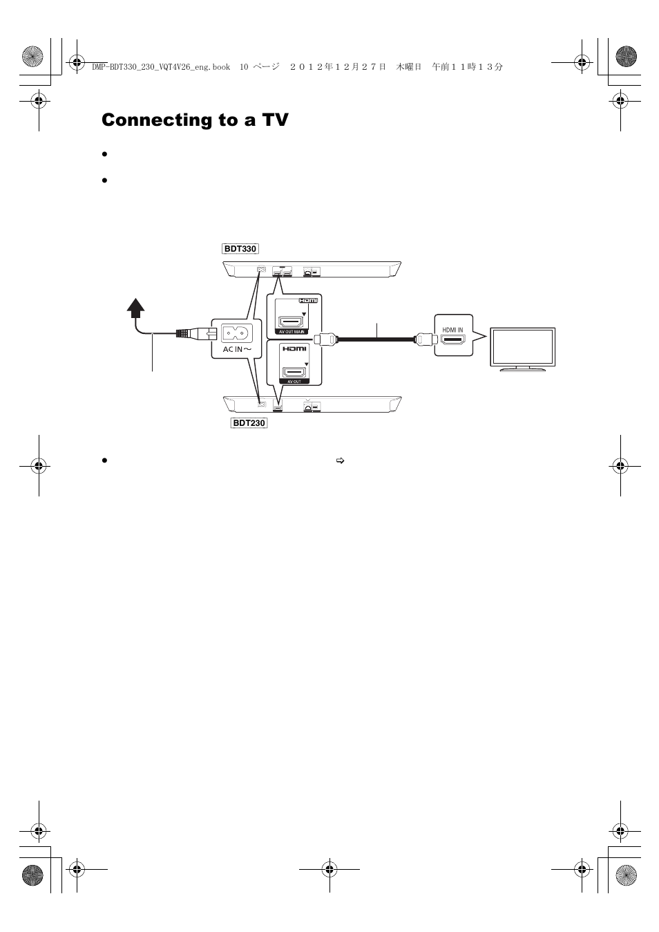 Connecting to a tv | Panasonic DMP-BDT330 User Manual | Page 10 / 48