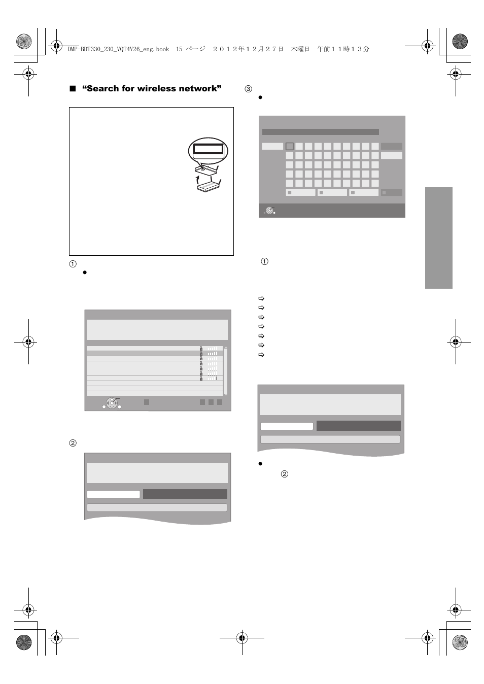 Search for wireless network, Co nn e c ti o ns & s e tt in gs | Panasonic DMP-BDT330 User Manual | Page 15 / 48