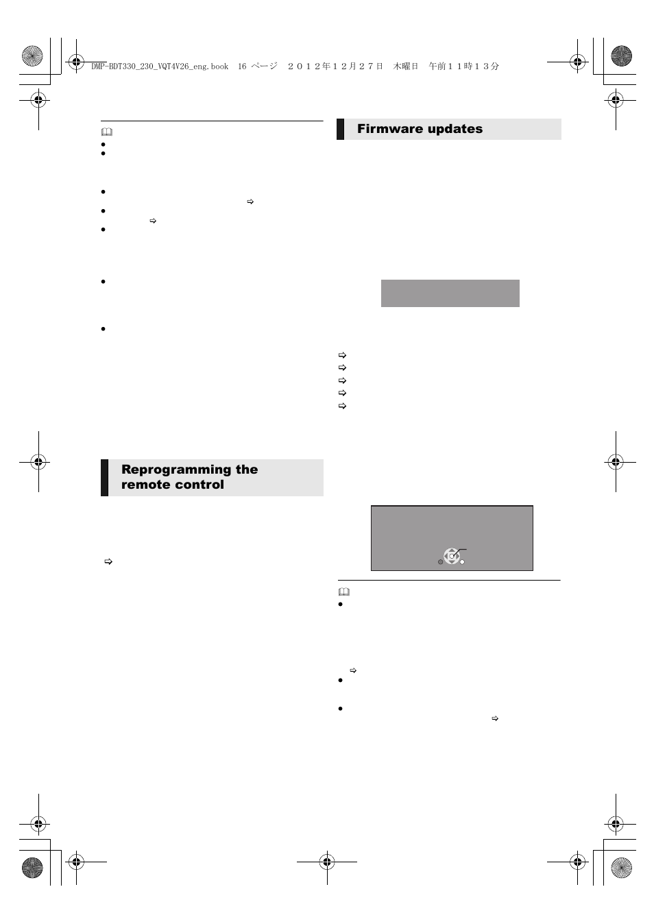 Reprogramming the remote control firmware updates | Panasonic DMP-BDT330 User Manual | Page 16 / 48