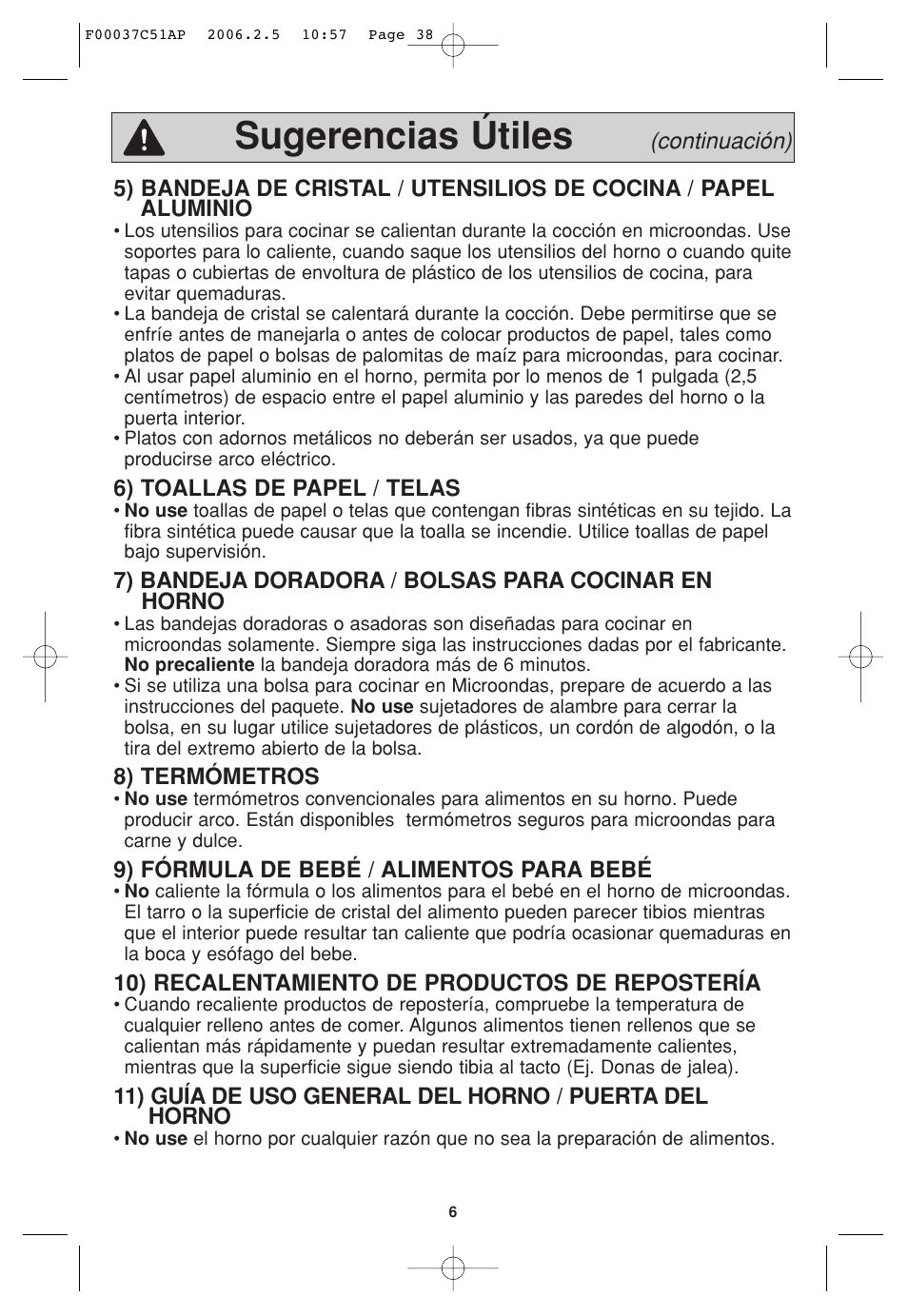 Sugerencias útiles | Panasonic NN-H765WF User Manual | Page 38 / 60