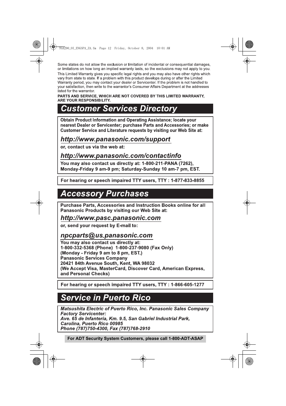 Panasonic KX-TGA290B User Manual | Page 12 / 12