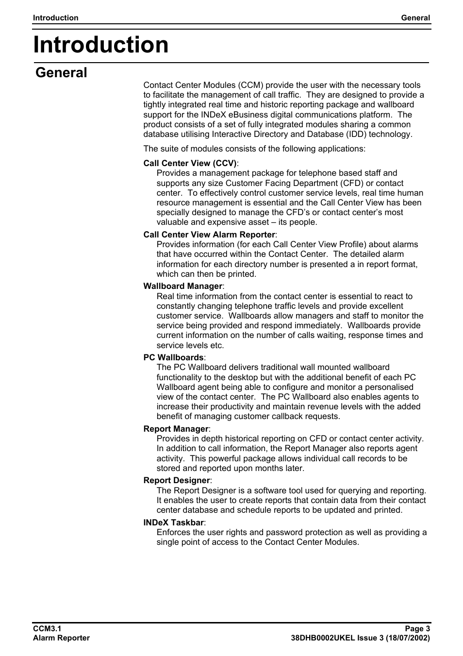 Introduction, General | Avaya CCM3.1 User Manual | Page 3 / 14