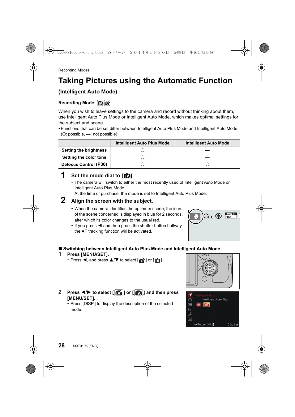 Taking pictures using the automatic function | Panasonic DMC-FZ1000 User Manual | Page 28 / 96