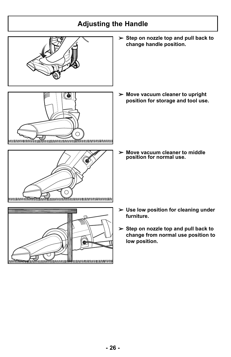 Adjusting the handle | Panasonic MC-UL423 User Manual | Page 26 / 68