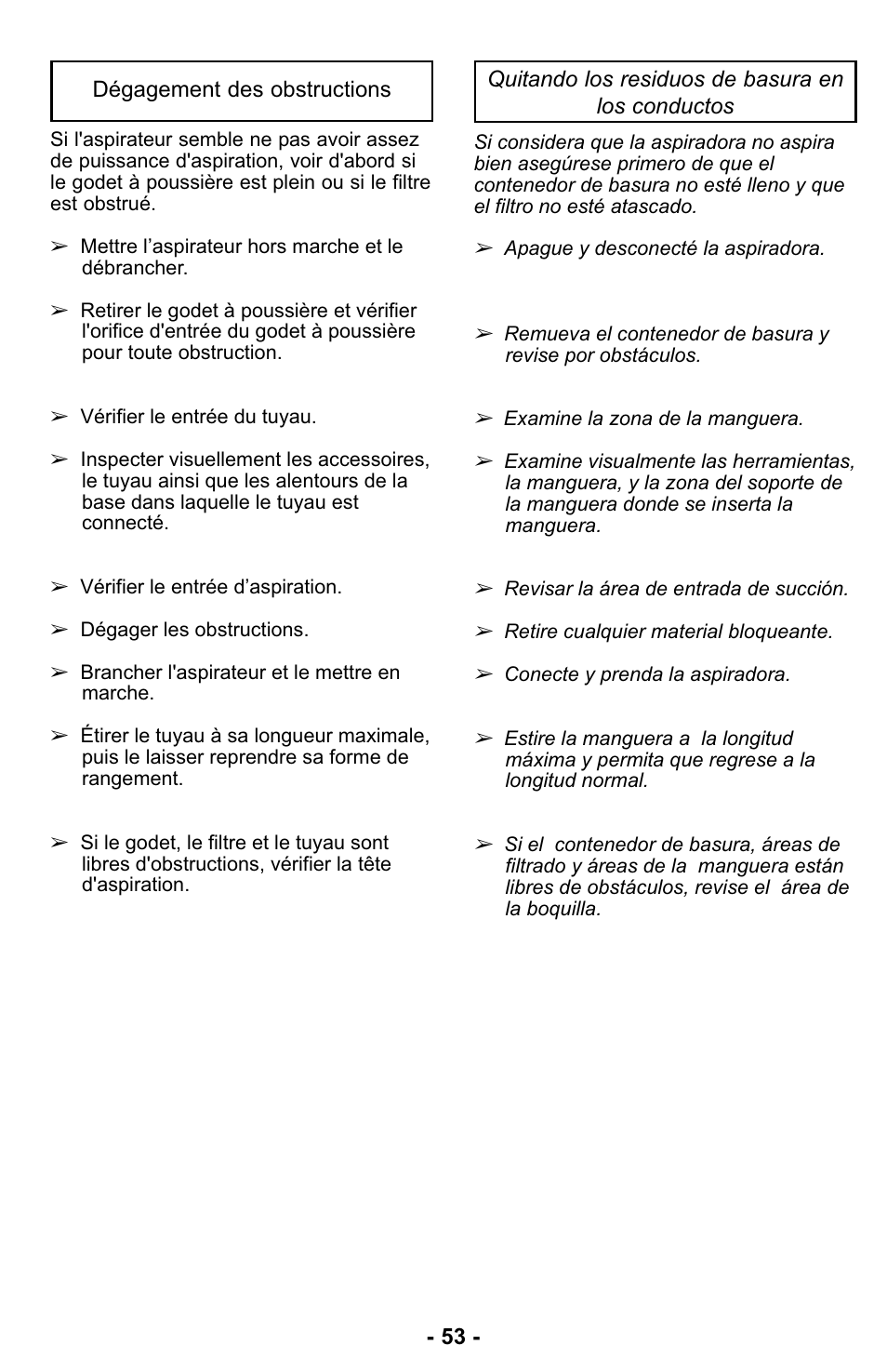 Remover obstrucciones | Panasonic MC-UL423 User Manual | Page 53 / 68