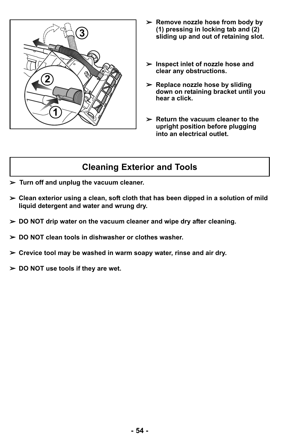 Cleaning exterior and tools | Panasonic MC-UL423 User Manual | Page 54 / 68