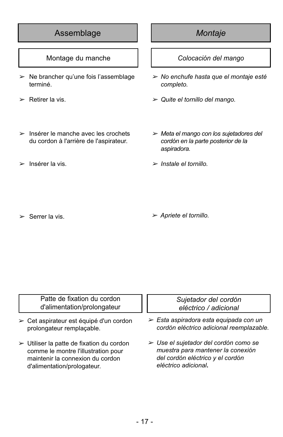 Montaje assemblage | Panasonic MC-GG529 User Manual | Page 17 / 64