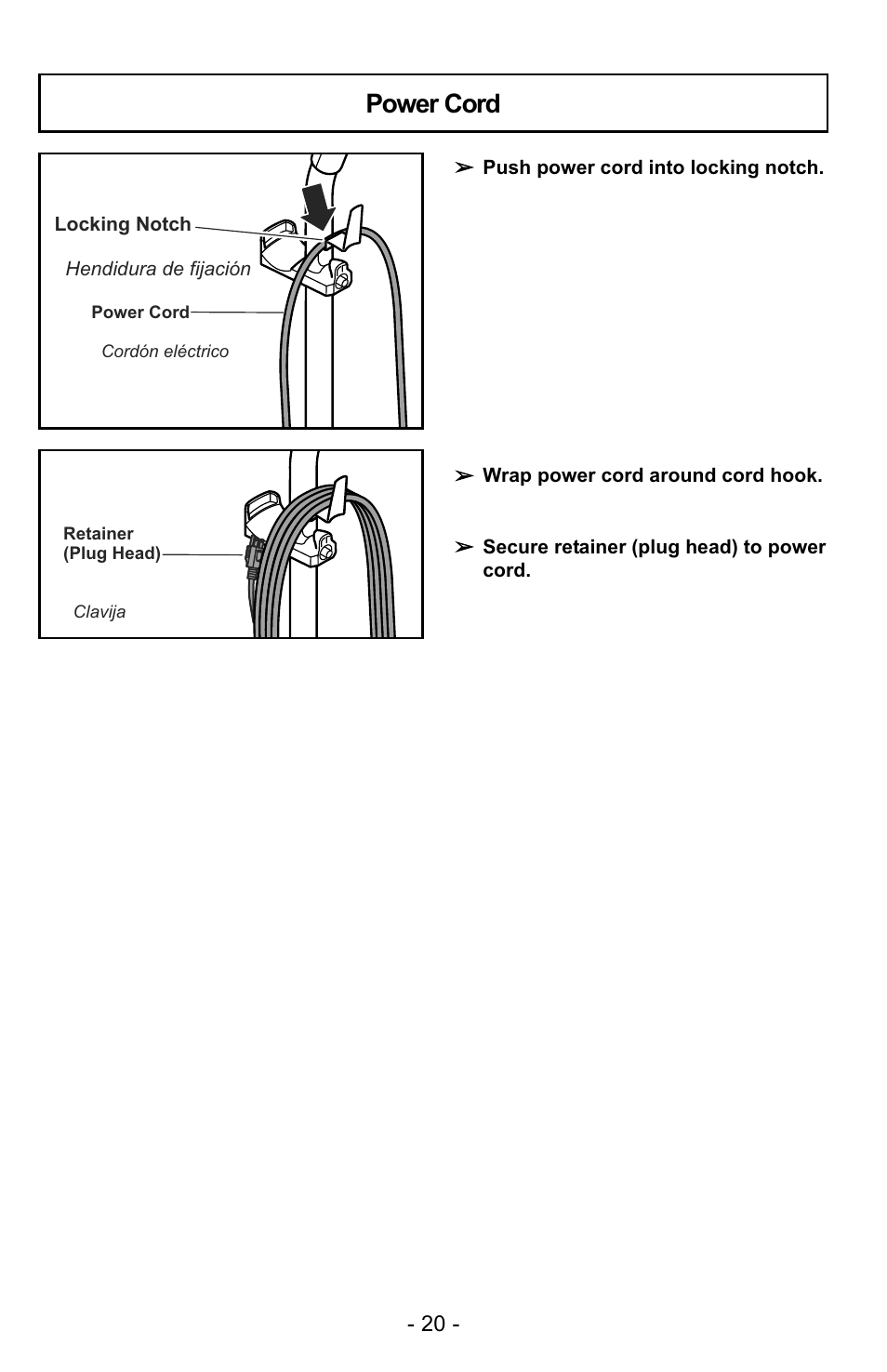 Power cord | Panasonic MC-GG529 User Manual | Page 20 / 64