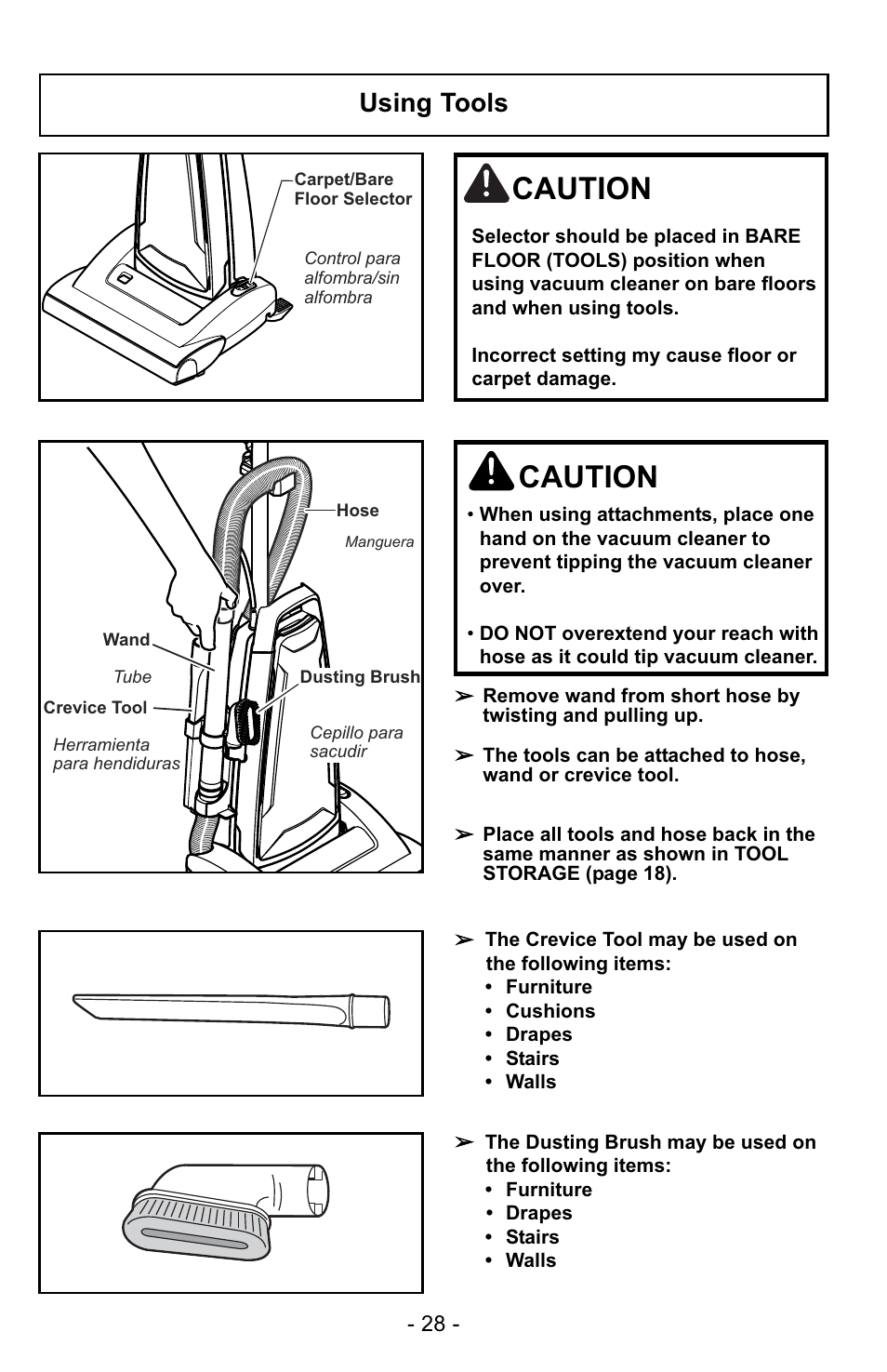 Using tools, Caution | Panasonic MC-GG529 User Manual | Page 28 / 64