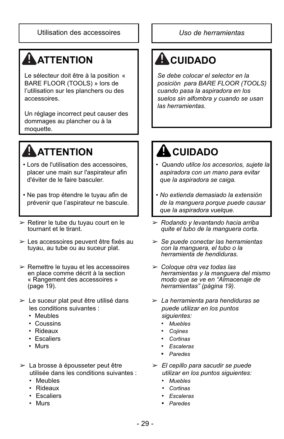 Attention, Cuidado | Panasonic MC-GG529 User Manual | Page 29 / 64