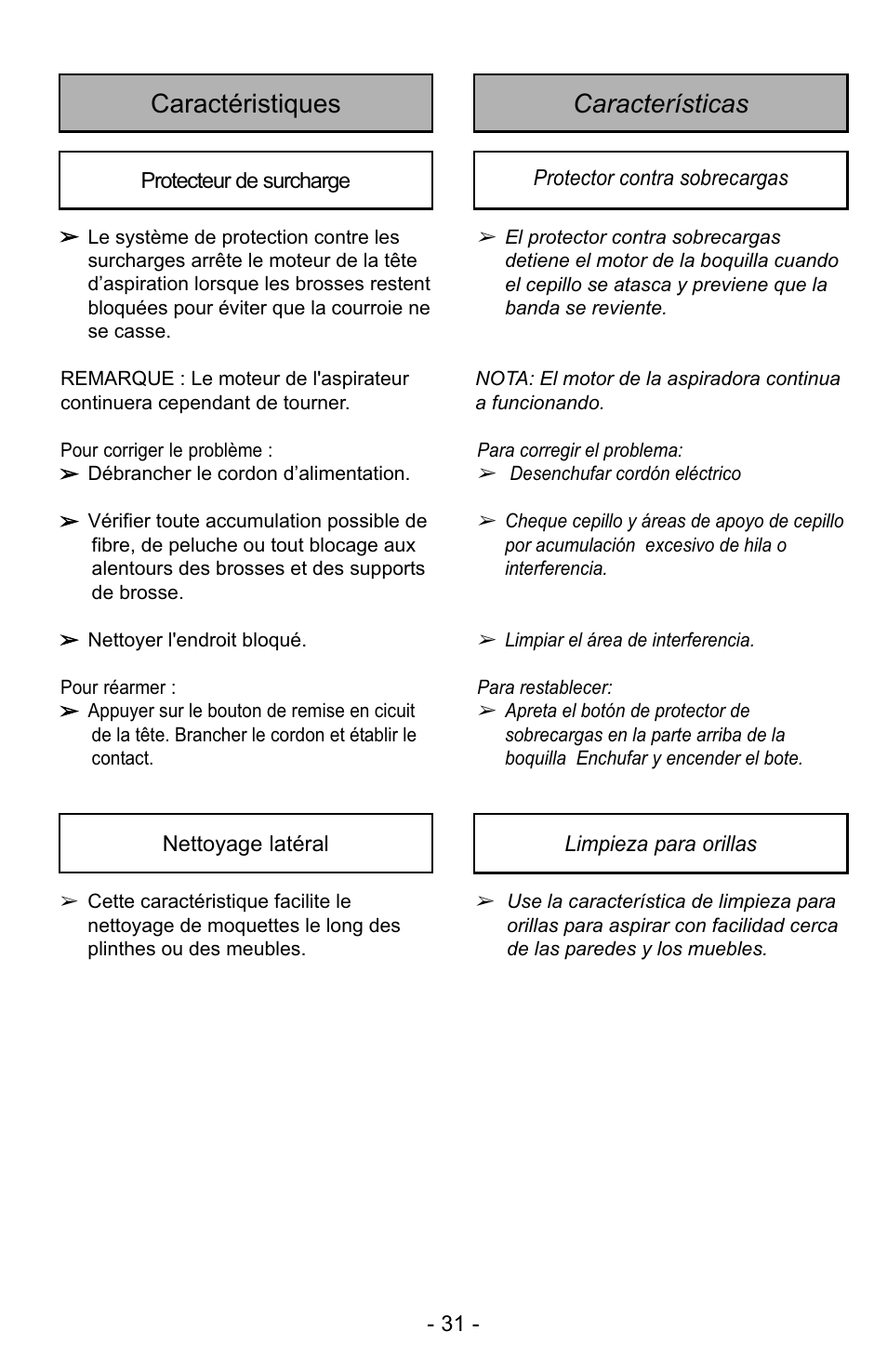 Características caractéristiques | Panasonic MC-GG529 User Manual | Page 31 / 64