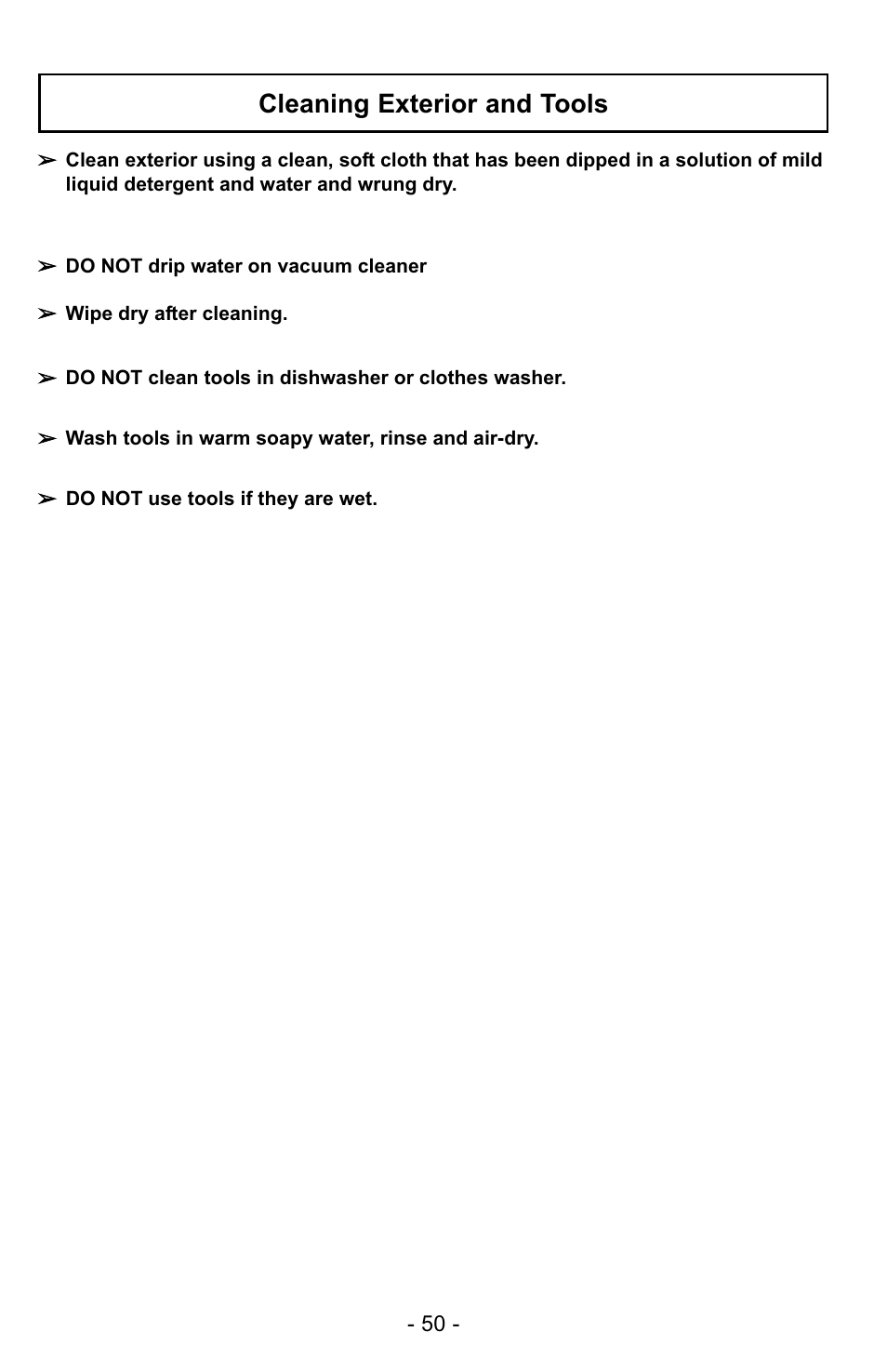 Cleaning exterior and tools | Panasonic MC-GG529 User Manual | Page 50 / 64