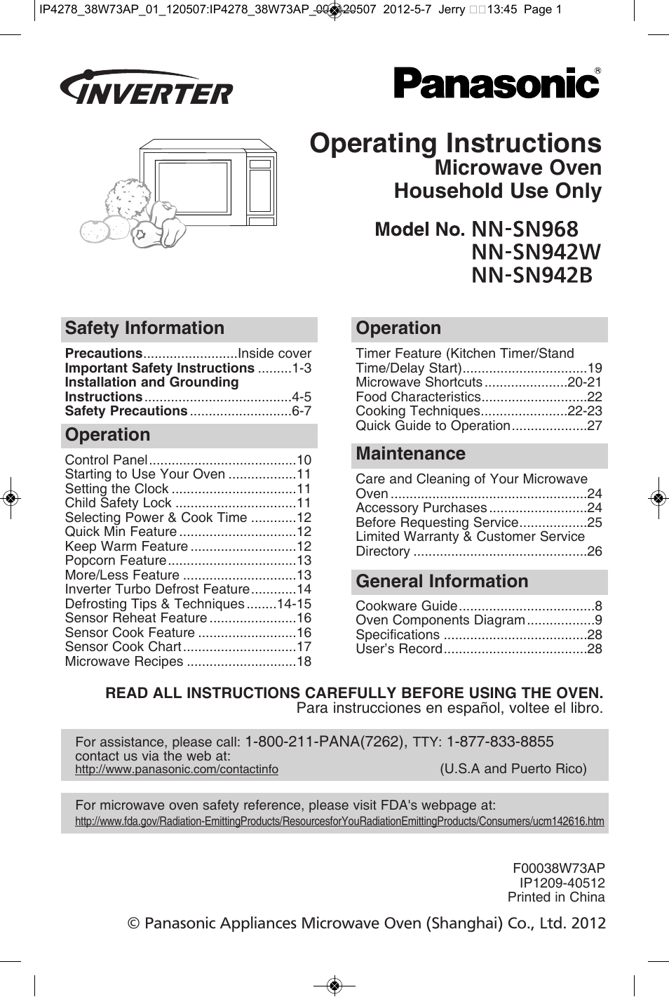 Panasonic NN-SN942B User Manual | 60 pages