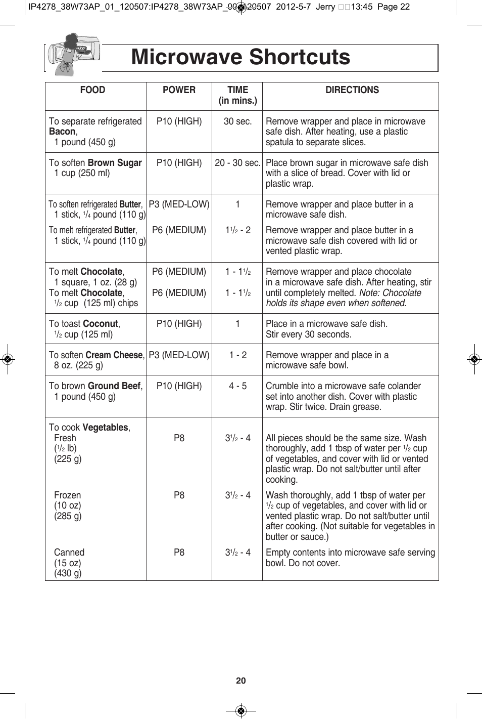 Microwave shortcuts | Panasonic NN-SN942B User Manual | Page 22 / 60