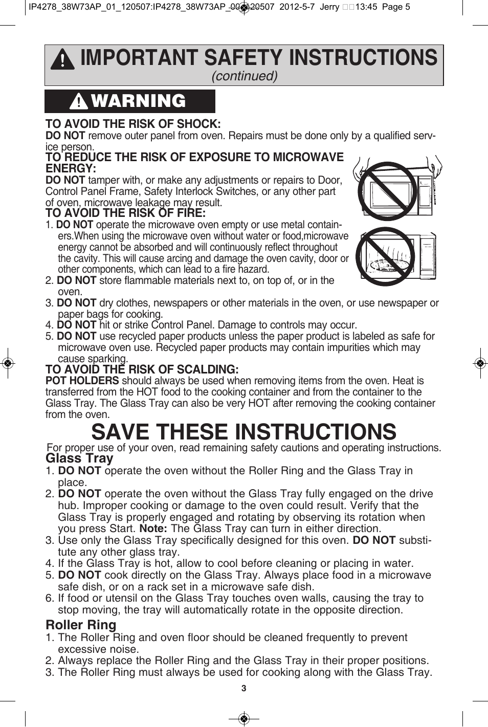 Important safety instructions, Save these instructions, Warning | Panasonic NN-SN942B User Manual | Page 5 / 60
