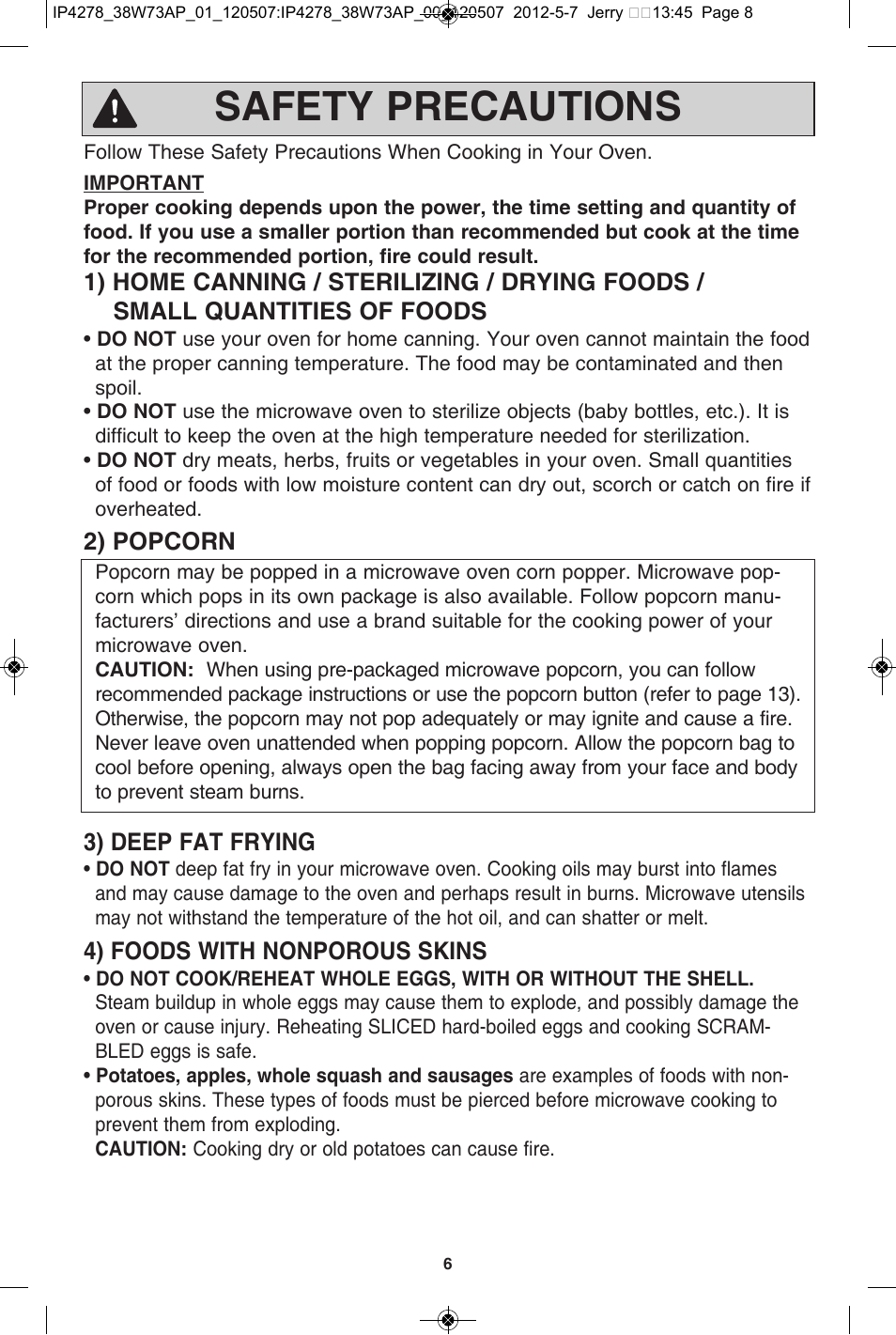 Safety precautions | Panasonic NN-SN942B User Manual | Page 8 / 60