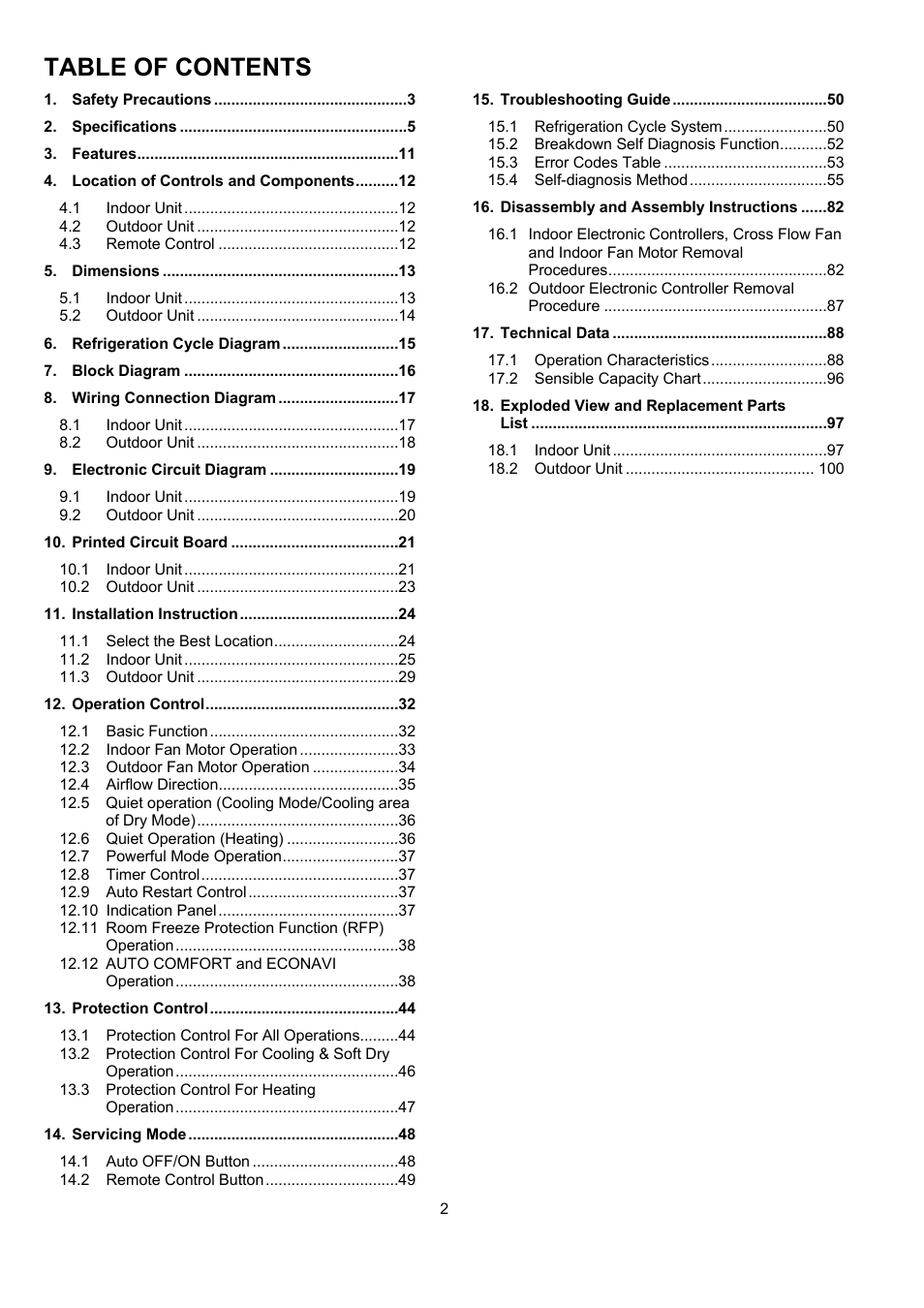 Panasonic CS-XE9PKUA User Manual | Page 2 / 102