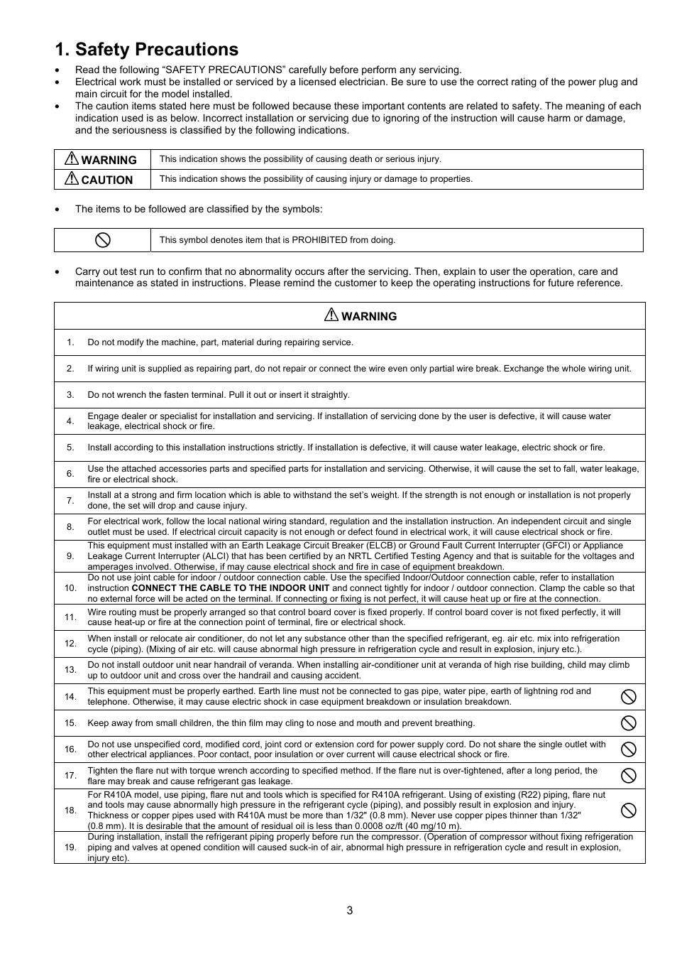 Safety precautions | Panasonic CS-XE9PKUA User Manual | Page 3 / 102