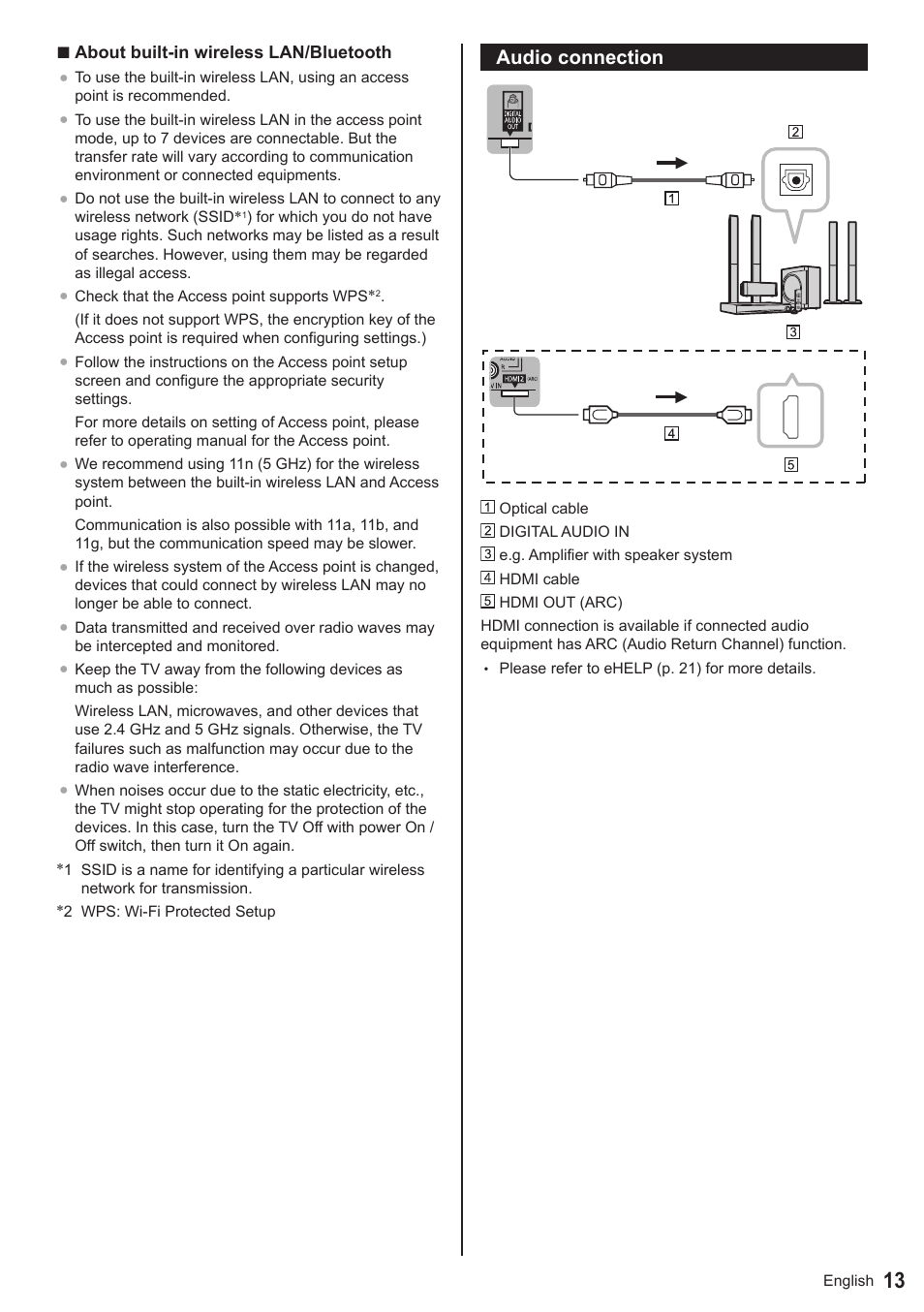Audio connection | Panasonic TC-50AS650UE User Manual | Page 14 / 28