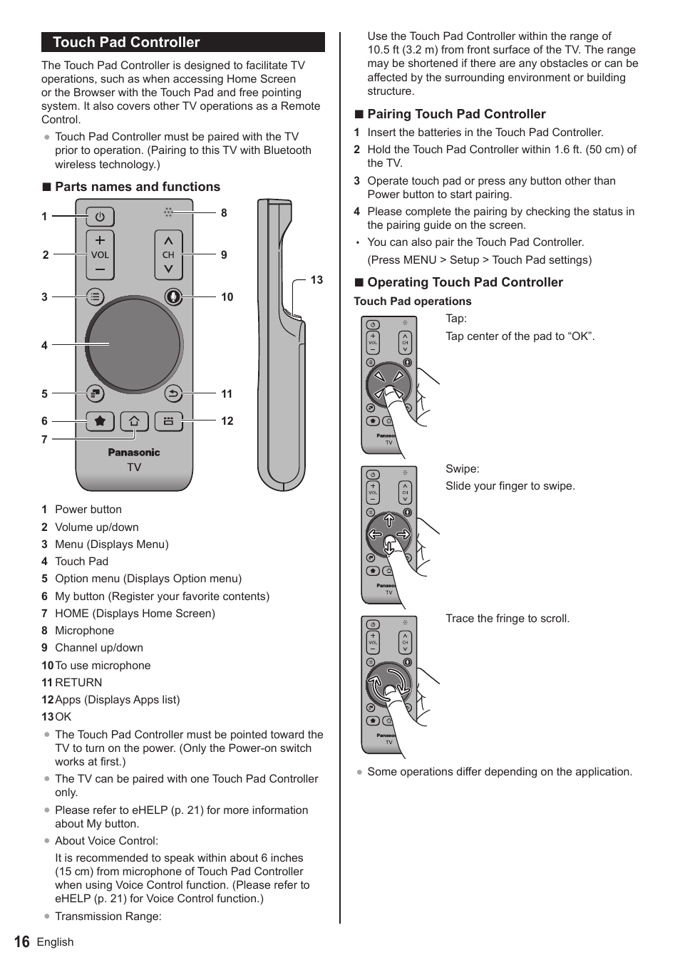 Touch pad controller | Panasonic TC-50AS650UE User Manual | Page 17 / 28