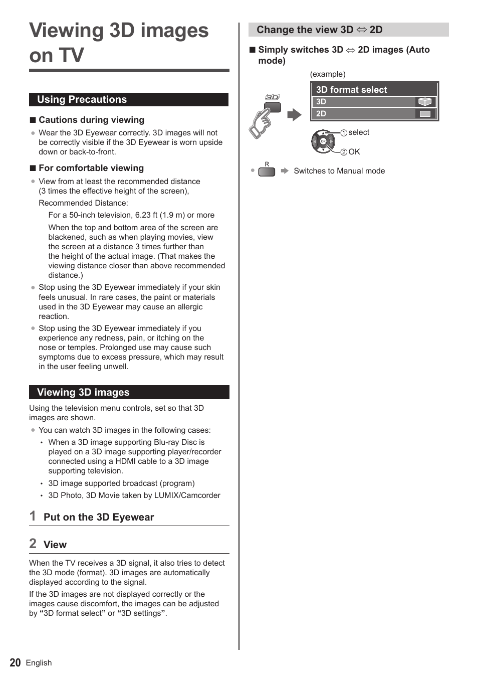 Viewing 3d images on tv | Panasonic TC-50AS650UE User Manual | Page 21 / 28